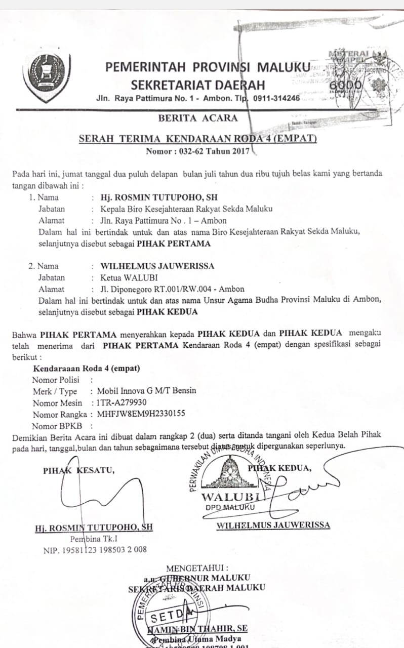 surat hibah DPD Walubi Maluku